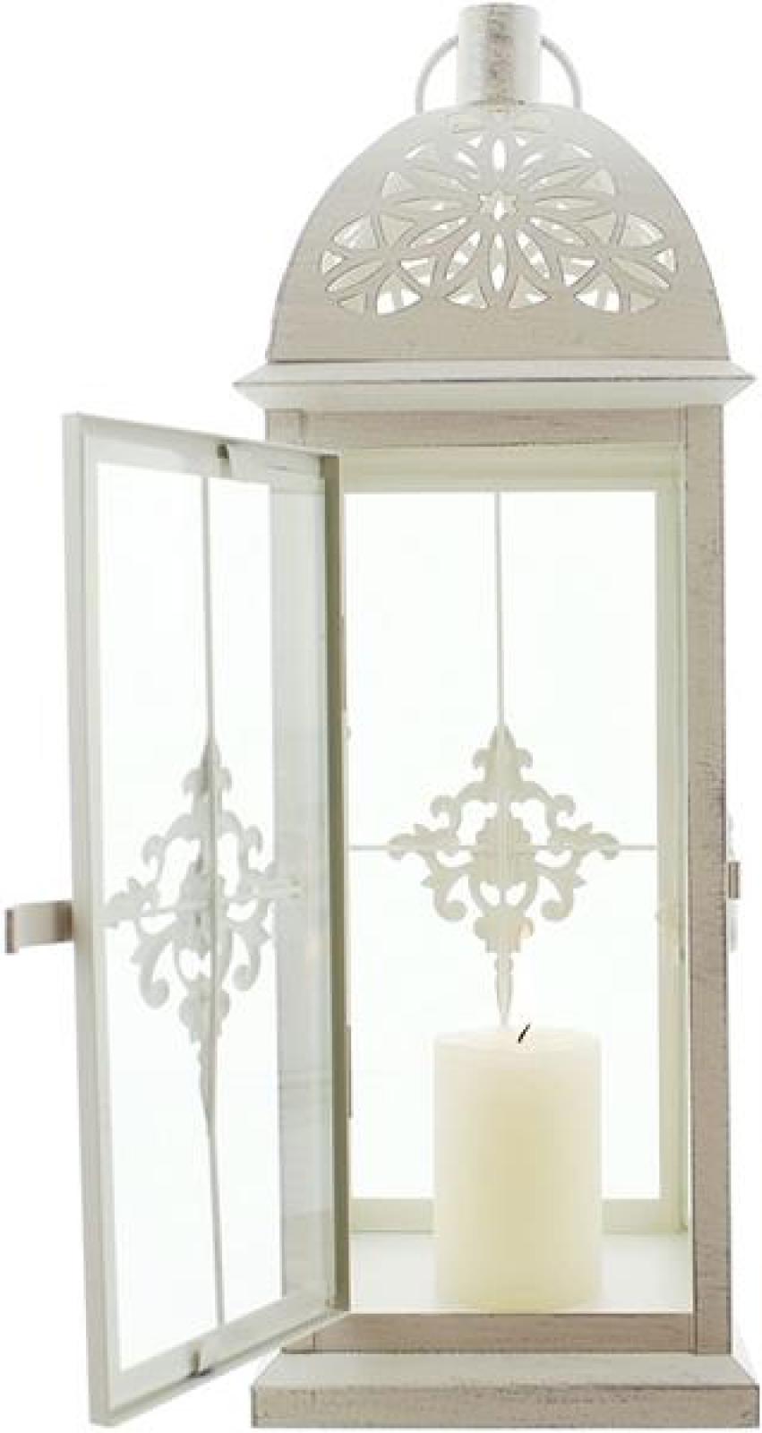 Laterne "Barock" aus Metall, weiß / silber, 39 cm hoch, romantische Gartenlaterne, Metalllaterne, Windlicht, Hängelaterne, Kerzenlaterne