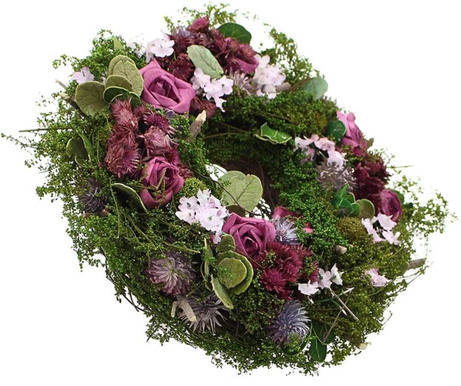 Dekokranz "Lila Rose" aus Naturmaterialien & Textil-Blüten, Ø 21 cm, Tischkranz, Hochzeitsdeko, Tischdeko, Blumenkranz