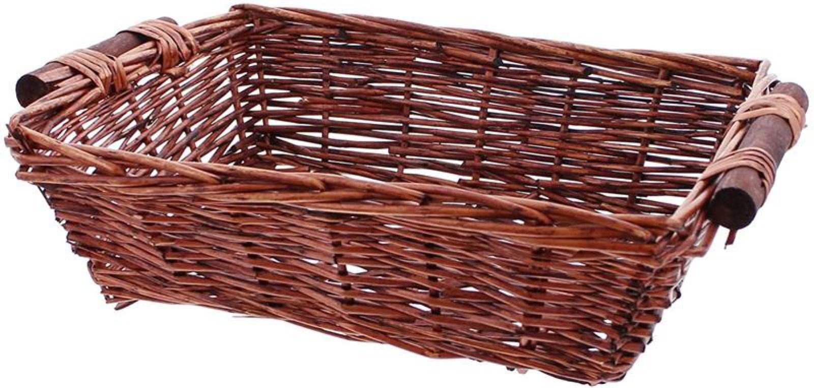 Korbschale aus Weide mit Holzgriffen, 40x26 cm, braun gebeizt & lackiert