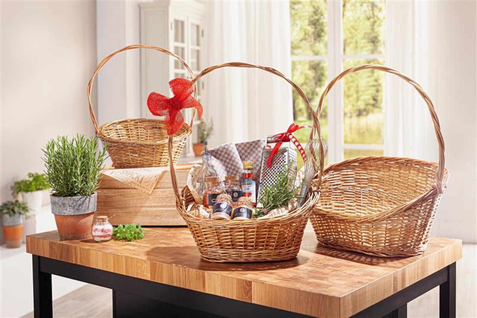 Präsentkorb "Natur" groß, aus Weide, Geschenkkorb leer, Henkelkorb, Weidenkorb