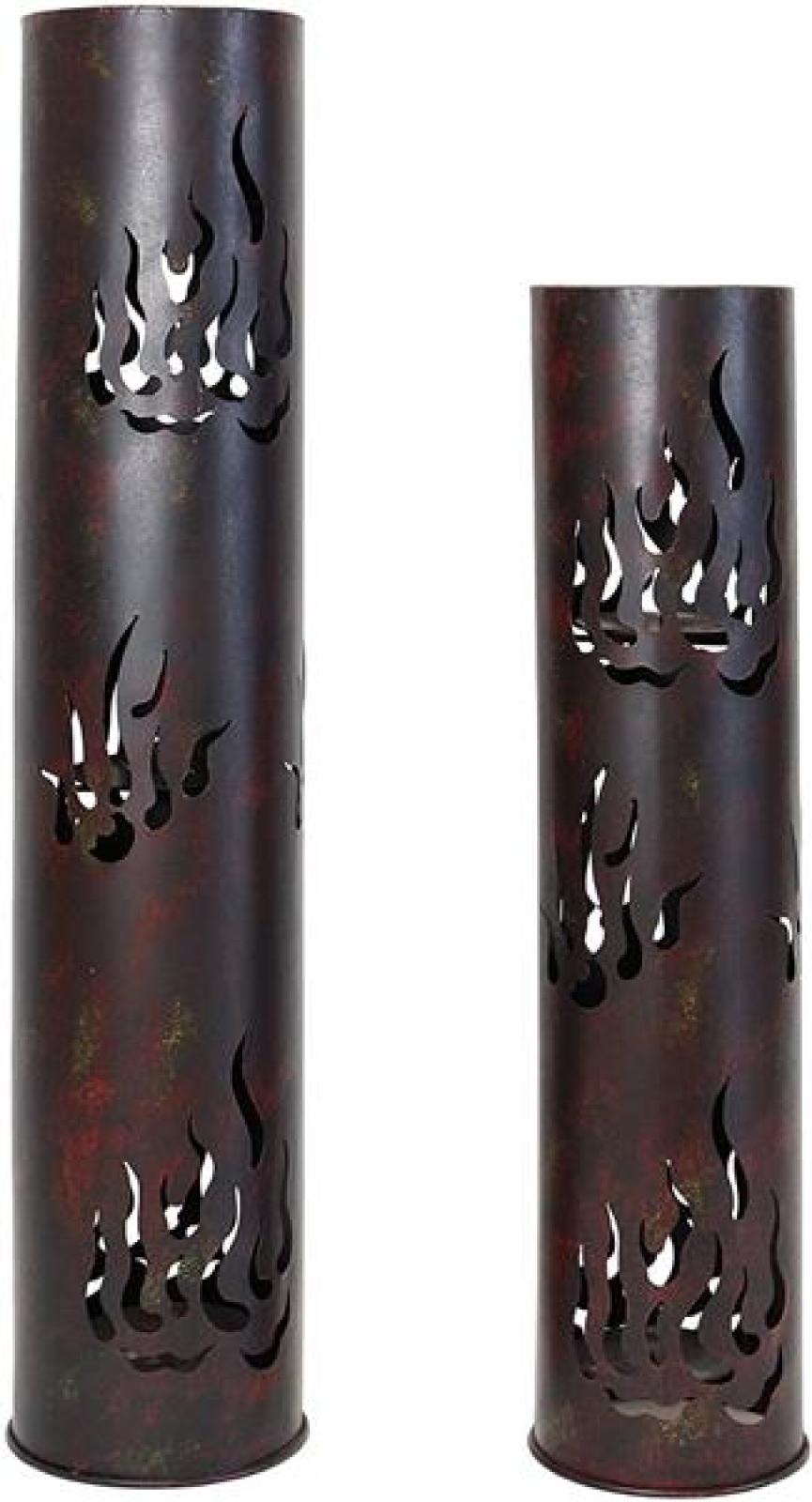 2x Windlichtsäule "Flammen" aus Metall in Antik Optik, 80 + 99 cm hoch, Outdoor Windlicht, Kerzenständer groß, Dekosäule mit Kerzenhalter, Gartendeko für Draußen