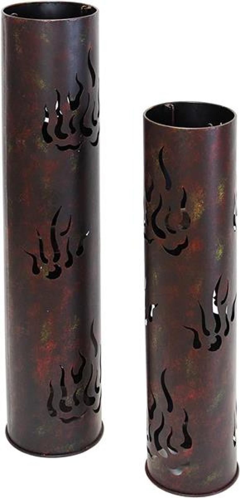 2x Windlichtsäule "Flammen" aus Metall in Antik Optik, 80 + 99 cm hoch, Outdoor Windlicht, Kerzenständer groß, Dekosäule mit Kerzenhalter, Gartendeko für Draußen