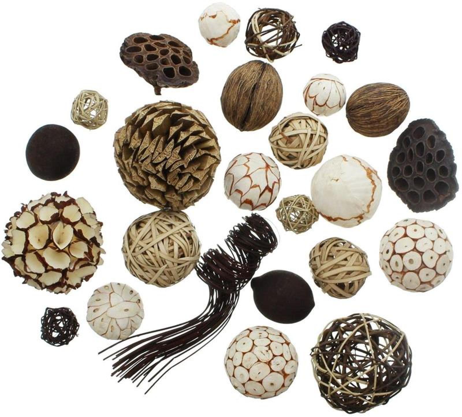 25 tlg. Deko Set "Naturkugel" Ø4-10 cm, Dekokugel, Rattankugel, Früchte, Nüsse
