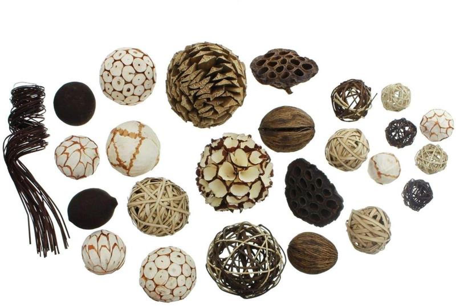 25 tlg. Deko Set "Naturkugel" Ø4-10 cm, Dekokugel, Rattankugel, Früchte, Nüsse