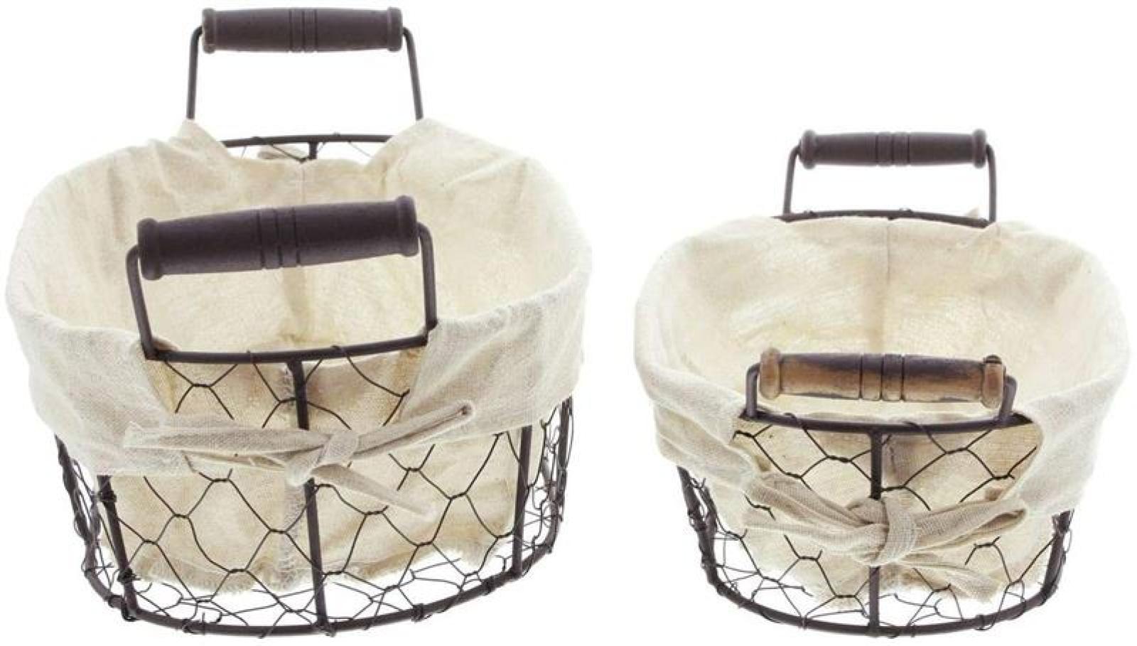 2 Drahtkörbchen in Rost-Optik mit Stoffeinlage in beige, Obstkorb, Brotkorb, Drahtkorb, Dekokorb