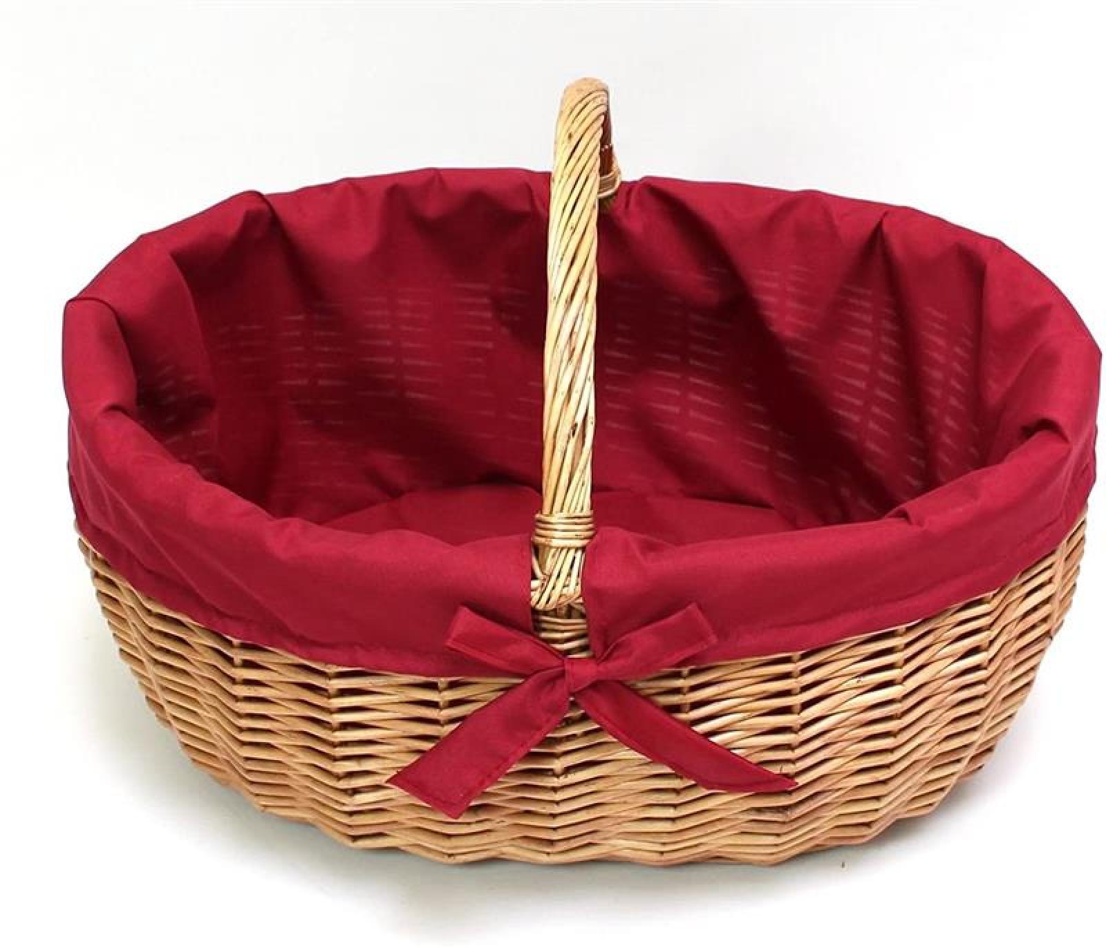 Einkaufskorb aus Weide, 47x36 cm groß, mit roter Stoffeinlage, Flechtkorb, Tragekorb, Weidenkorb