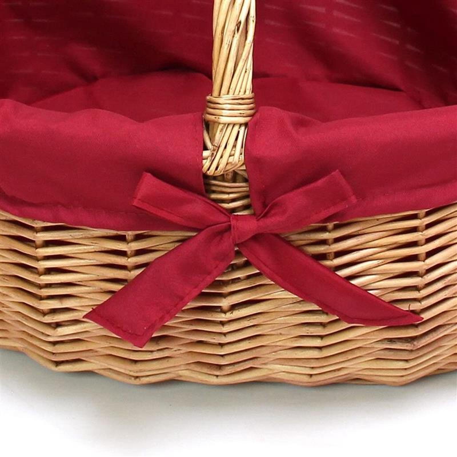 Einkaufskorb aus Weide, 47x36 cm groß, mit roter Stoffeinlage, Flechtkorb, Tragekorb, Weidenkorb