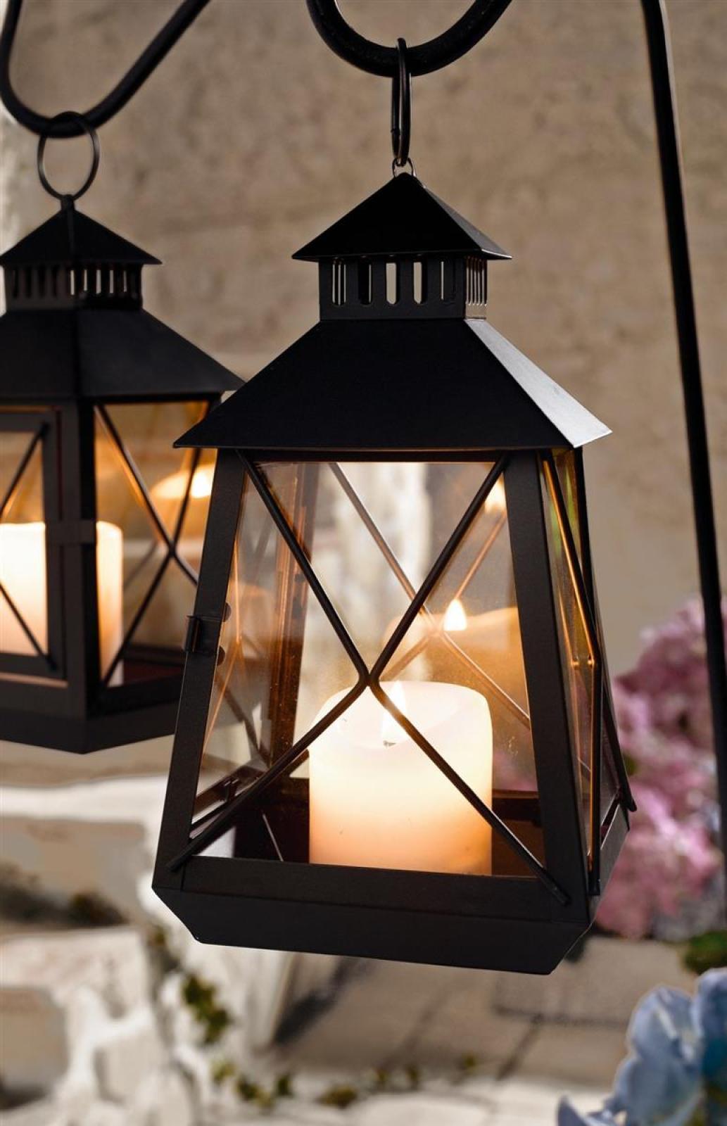 klassische Laterne aus Metall & Glas, 25 cm hoch, Gartenlaterne wetterfest, Hängelaterne, Windlicht, Kerzenlaterne, Balkon & Gartendeko
