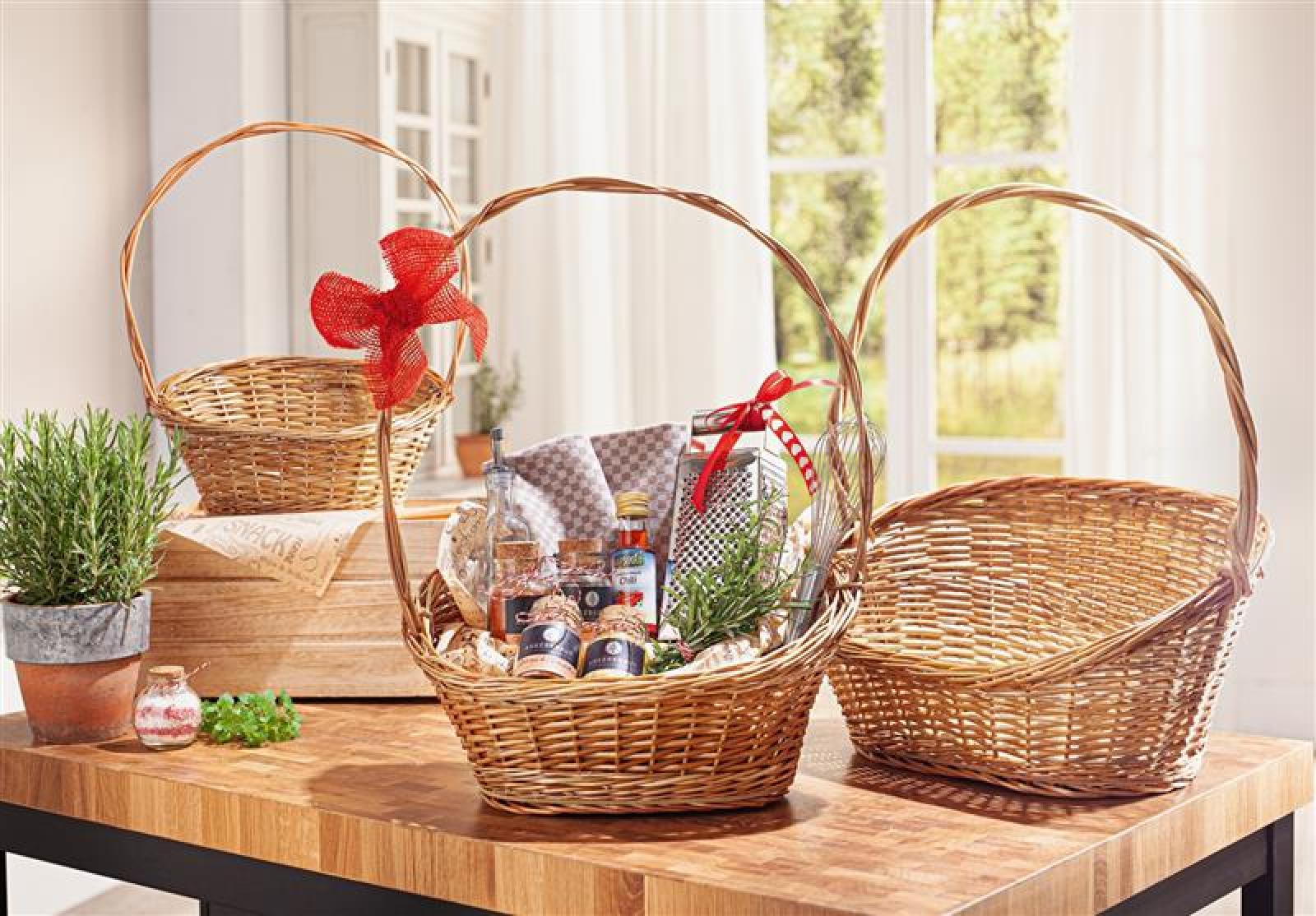 Präsentkorb "Natur" mittel, aus Weide, Geschenkkorb leer, Henkelkorb, Weidenkorb