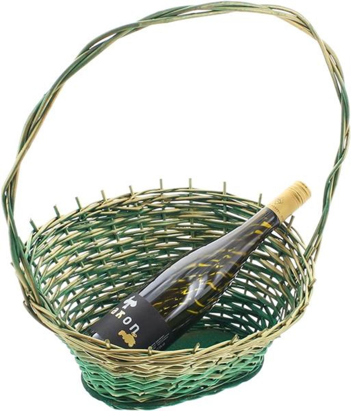 Präsentkorb grün / gold mittel, aus Weide, Geschenkkorb leer, Henkelkorb, Weidenkorb