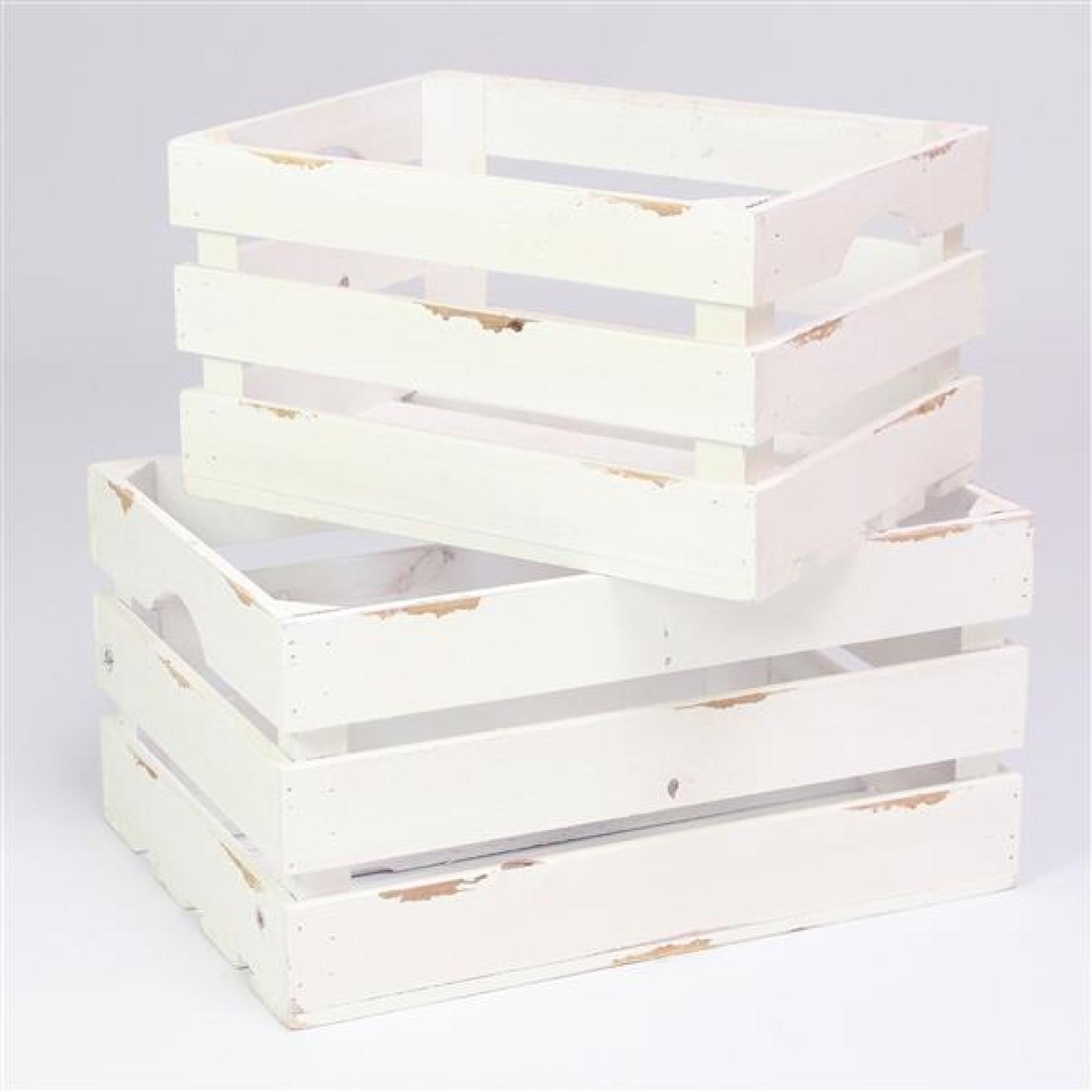 2x Aufbewahrungskiste aus Holz in creme weiß, im Shabby Look, Weinkiste, Wandregal, Holzkiste, Holzstiege
