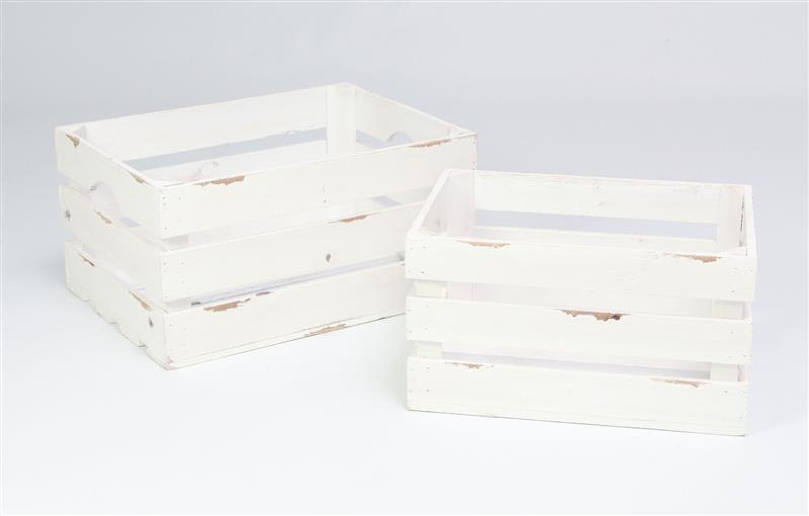 2x Aufbewahrungskiste aus Holz in creme weiß, im Shabby Look, Weinkiste, Wandregal, Holzkiste, Holzstiege