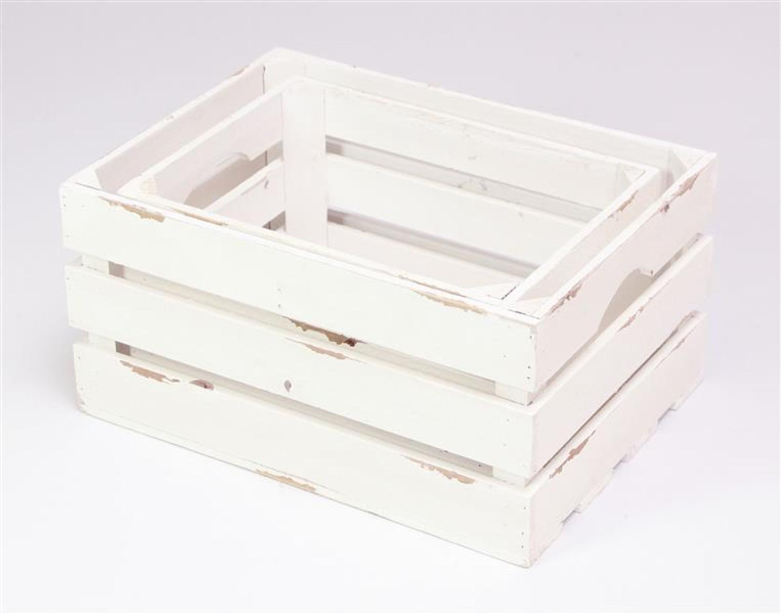 2x Aufbewahrungskiste aus Holz in creme weiß, im Shabby Look, Weinkiste, Wandregal, Holzkiste, Holzstiege