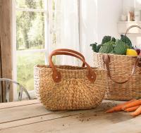 große Tasche aus Wasserhyazinthe mit Ledergriffen, Shopper