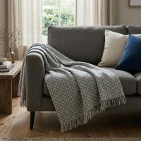 Webdecke "Ikarus" mit Fransensaum, extra weich, creme / blau / grau, Kuscheldecke, Sofadecke