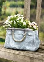 Blumentopf "Handtasche" in Stein Optik, Pflanztopf in Taschenform, Pflanzgefäß, Gartendeko für Draußen, Pflanzschale