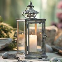 Laterne "Antik" aus Metall & Glas, grau / gold, 31 cm hoch, Kerzenständer, Windlicht Kerzenhalter, Gartenlaterne