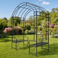 Rosenbogen "Romance" aus Metall, mit 2 Sitzbänken, Rankbogen, 224 x 114 x 262 cm, Rankhilfe, Rosenpavillon mit Outdoor Sitzgruppe
