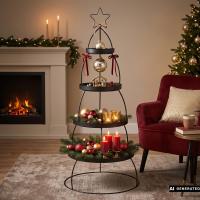 XXL Etagere "Tannenbaum" aus Metall, schwarz, Ø 56 x 132 cm, 4 Etagen, Tortenständer, Weihnachtsdeko, Dekoständer, Obstetagere, Regal